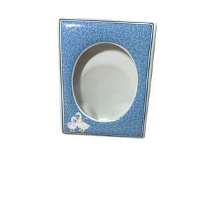 Vtg Ceramic Picture Frame Blue Chintz Floral Geese Bow Oval Japan Cottagecore